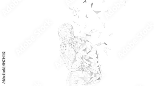 Conceptual abstract man thinking. Connected lines, dots, triangles, particles on white. Artificial intelligence concept. High technology vector digital background. 3D render vector illustration
