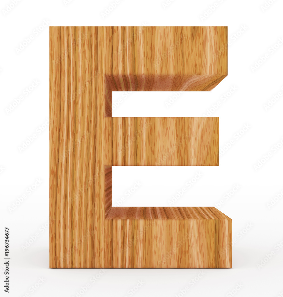 letter E 3d wooden isolated on white