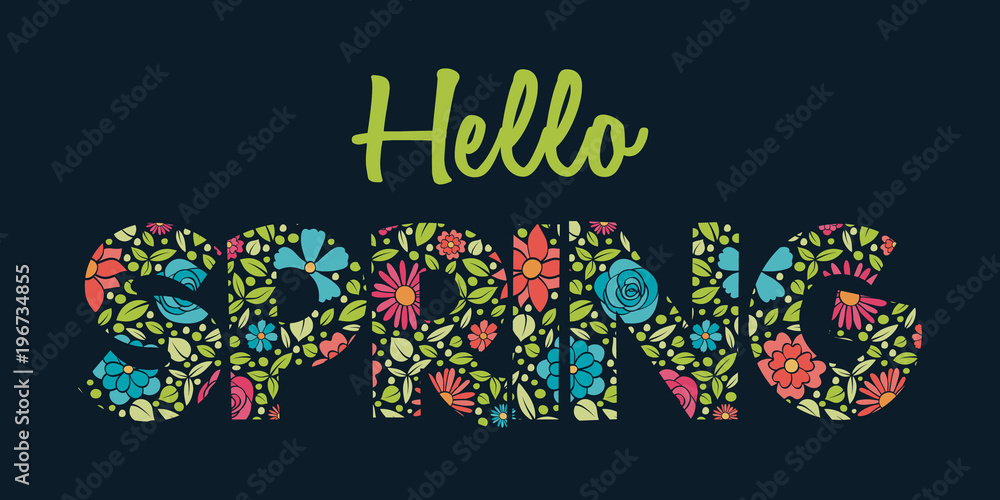 Design of floral text for spring time. Vector.