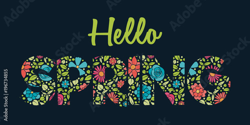Design of floral text for spring time. Vector.