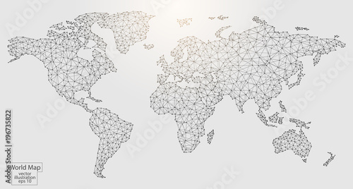 World map made of lines and triangles, the connection point of the network. Vector Illustration eps 10.