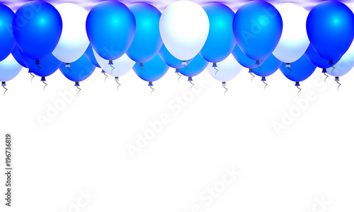 a lot of blue and white balloons