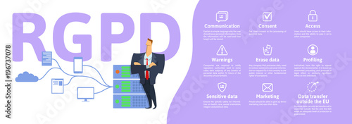 RGPD, Spanish and Italian version version of GDPR: Regolamento generale sulla protezione dei dati. Concept vector illustration. General Data Protection Regulation. The protection of personal data. photo