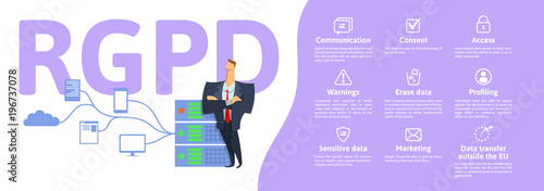 RGPD, Spanish and Italian version version of GDPR: Regolamento generale sulla protezione dei dati. Concept vector illustration. General Data Protection Regulation. The protection of personal data.
