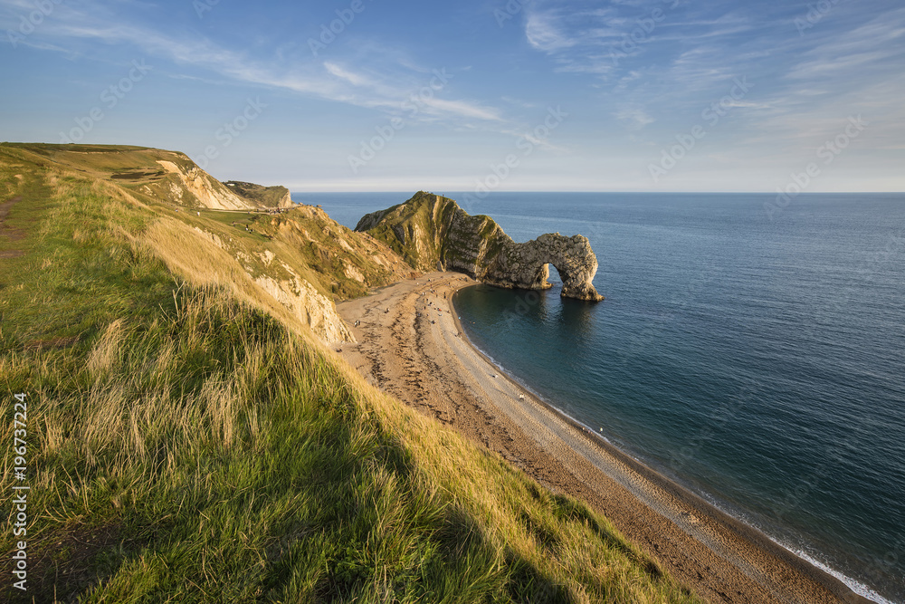 Beautiful landscape view of Durdle Door on the Jurassic Coast at sunset