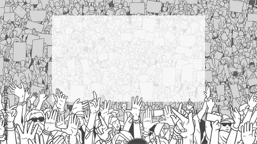Illustration of detailed crowd protest demonstration with large blank banner photo