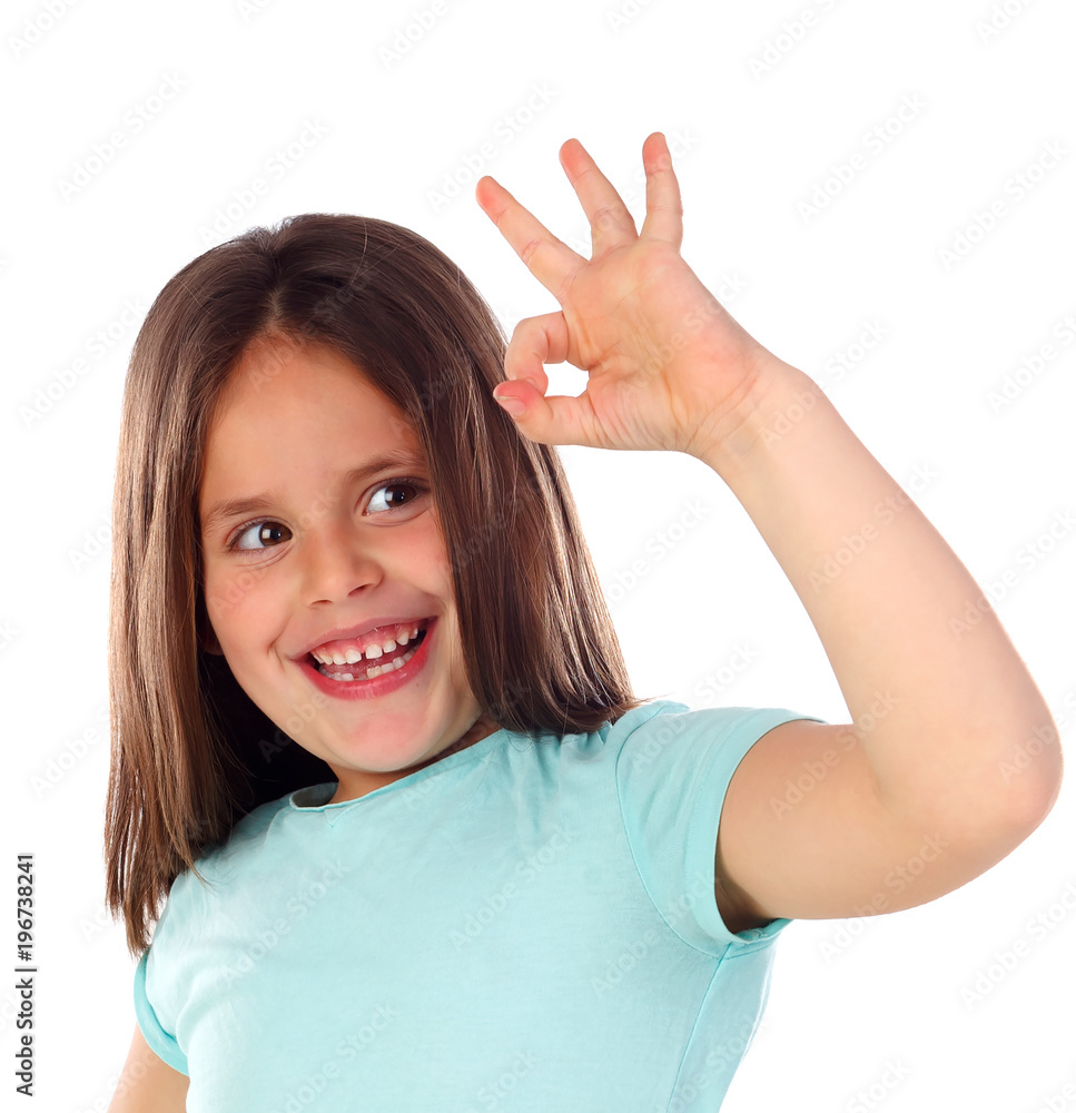 Friendly child saying Ok with her hand Friendly child saying Ok with her hand