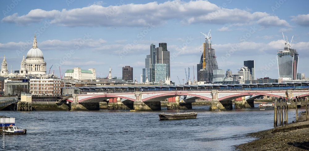 Stunning large panorama of London City skyline on lovely blue sky Summer day
