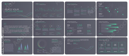 Presentation Template design. Business data graphs. Vector financial and marketing charts.