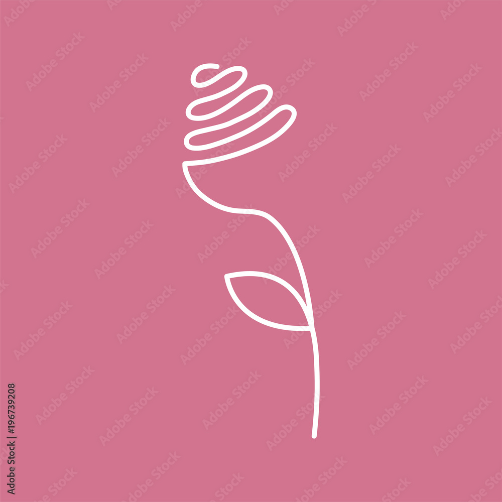 Continuous line drawing rose with leaf - abstract modern logo or decoration. Continuous line drawing rose with leaf - abstract modern logo or decoration.
