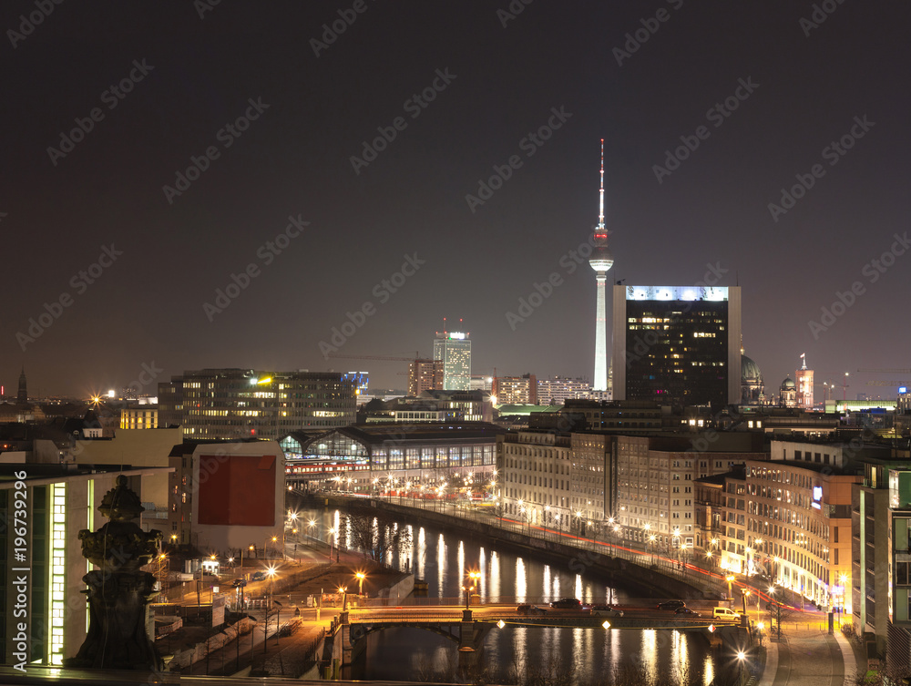 Night Berlin cityscape, Germany
