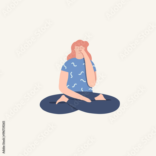 Women doing yoga breathing exercise pranayama.