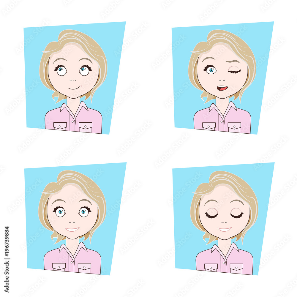 Young Blonde Woman With Different Facial Emotions Set Of Girl Face Expressions Vector Illustration Young Blonde Woman With Different Facial Emotions Set Of Girl Face Expressions Vector Illustration