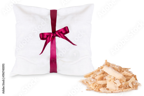 Handmade white arolla pine Pillow with a cotton cover and ribon