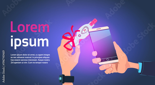 Hand Holding Positive Prenancy Test With Red Ribbon Bow And Smart Phone Over Template Background Flat Vector Illustration