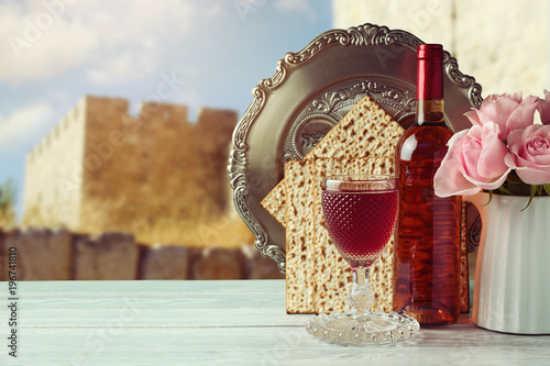 Passover matzo and wine photo