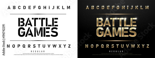 Technology alphabet golden metallic and effect designs for logo, Poster. Exclusive gold Letters Typography regular font digital and sport concept. vector illustration