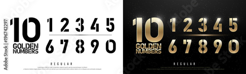 Photo Technology alphabet golden numbers metallic and effect designs for logo, Poster