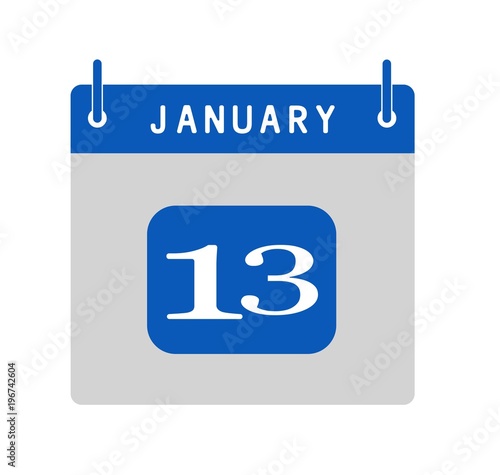 January of 13th calendar flat icon. Vector illustration.