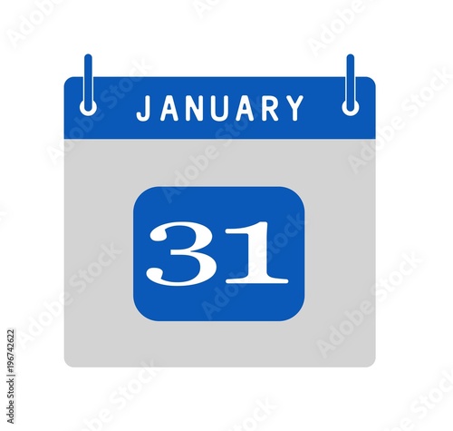January of 31st calendar flat icon. Vector illustration.