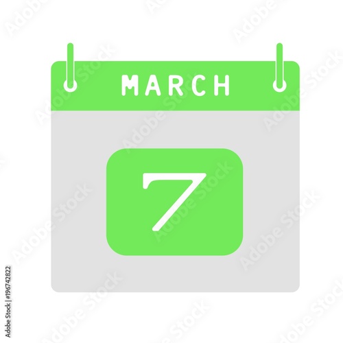 Calendar flat icon 7th of March. Vector illustration.