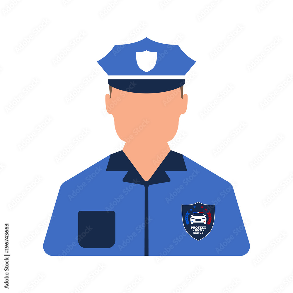 Police worker icon. Man worker. Cartoon style. Vector Illustration