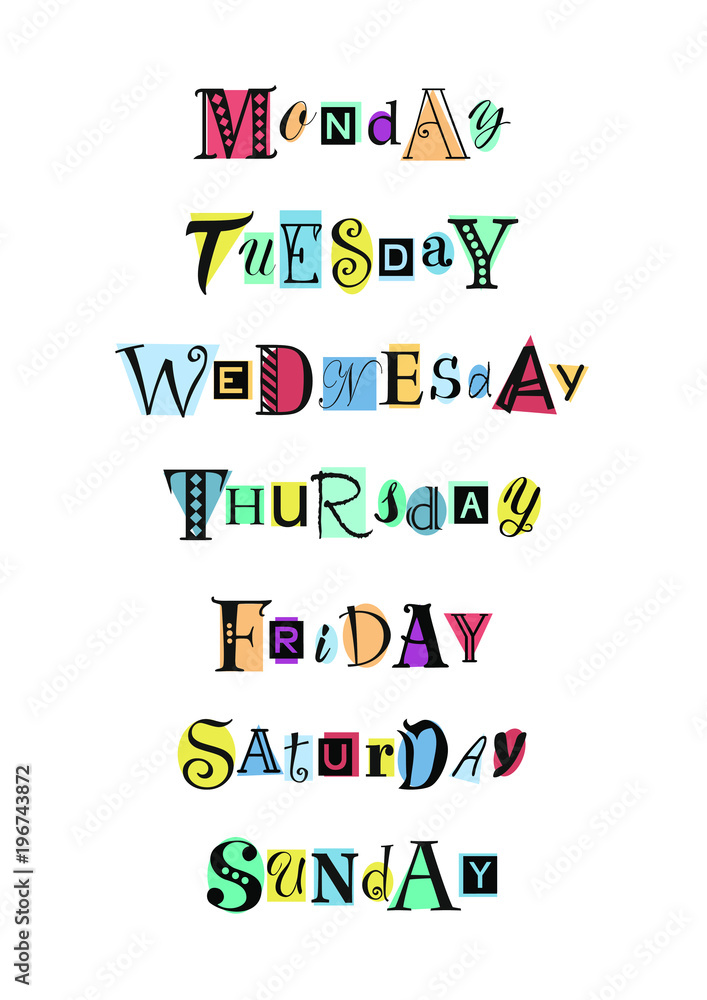 Days of the week in English lettering style on a black background for  printing and design.Vector illustration. 17116783 Vector Art at Vecteezy