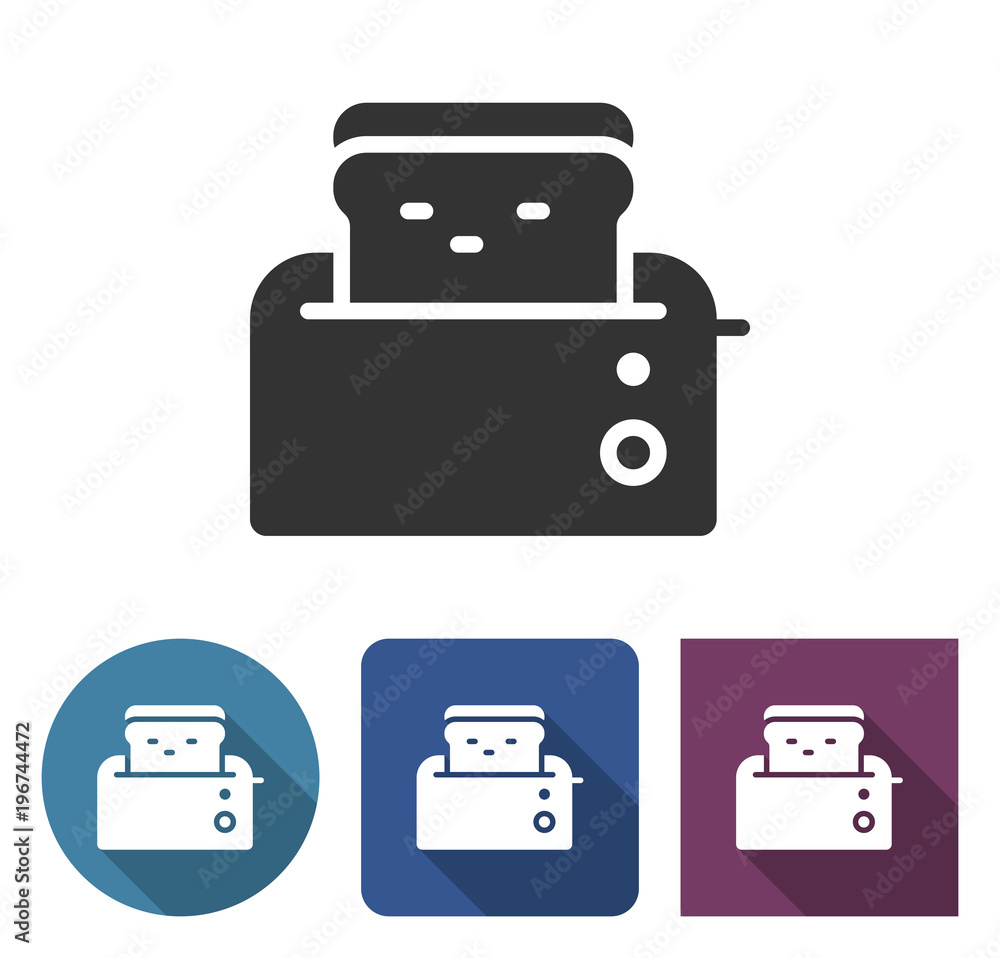 Toaster icon in different variants with long shadow Toaster icon in different variants with long shadow