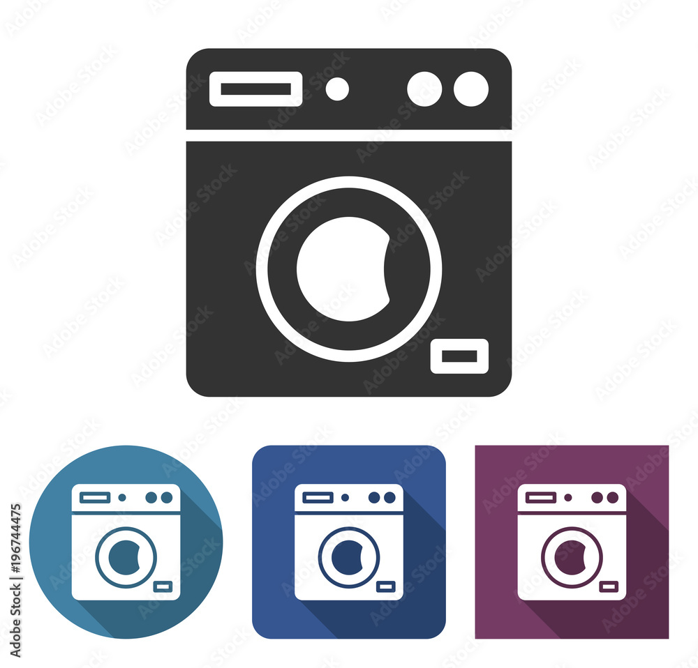 Clothes washer icon in different variants with long shadow Clothes washer icon in different variants with long shadow