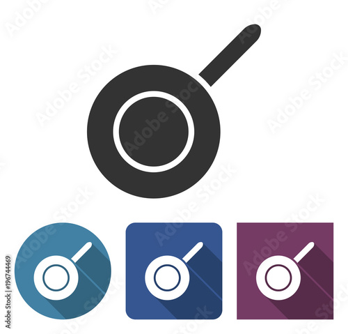 Frypan icon in different variants with long shadow