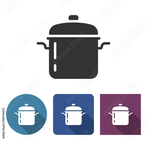 Stew pan icon in different variants with long shadow