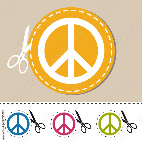Friedenszeichen - Aufkleber Symbol - Bunte Vektor Illustration mit .Schnittlinie und Schere