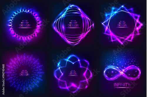 Set of sparkling neon banners