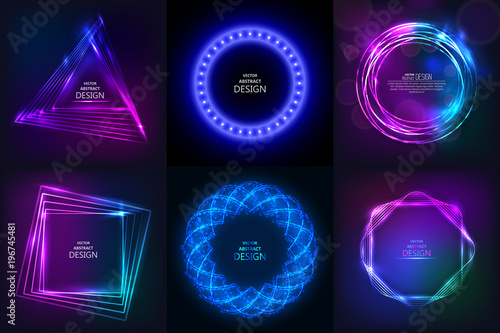 Set of sparkling neon banners