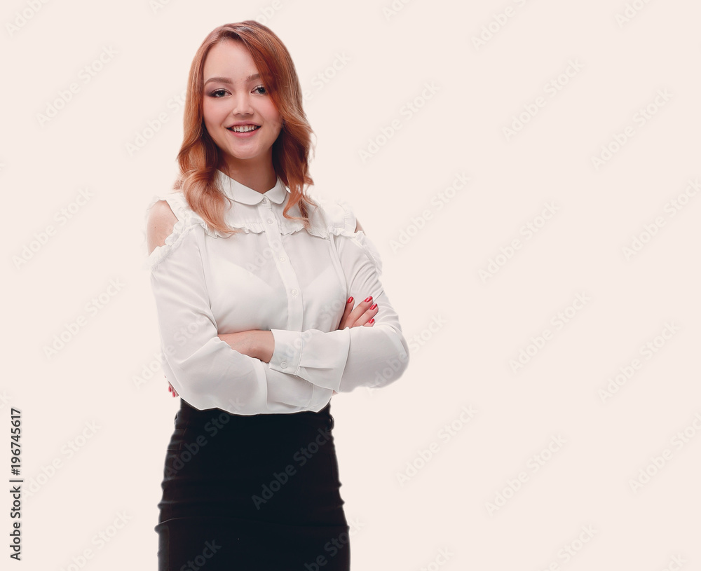 Full length portrait of businesswoman standing with arms folded Full length portrait of businesswoman standing with arms folded