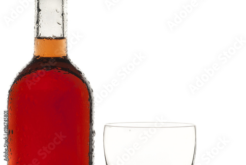 Bottle of wine, glass of wine, backlight, white background, rose wine, wine photo