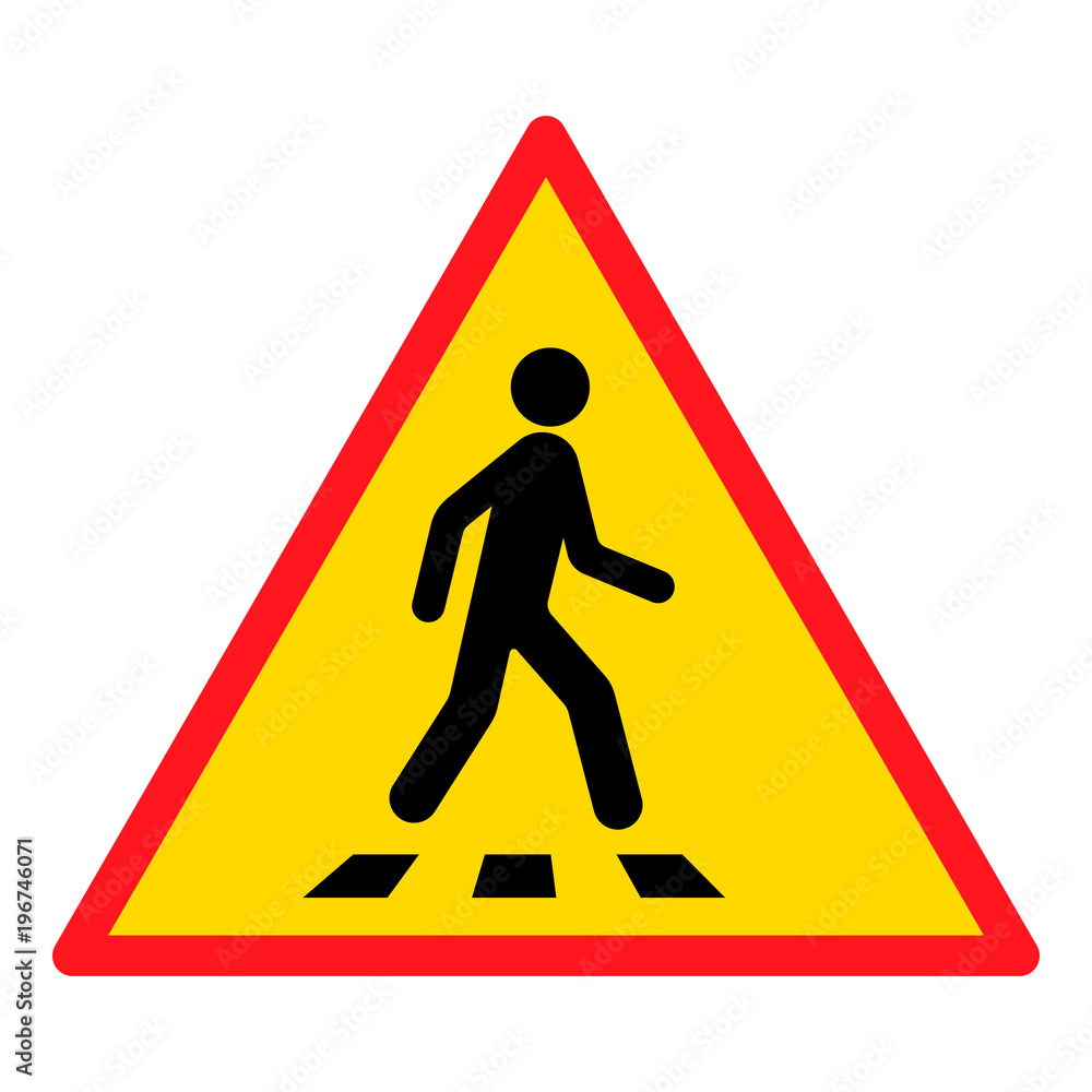Pedestrian crossing sign. Crosswalk flat icon, isolated on white, vector Pedestrian crossing sign. Crosswalk flat icon, isolated on white, vector