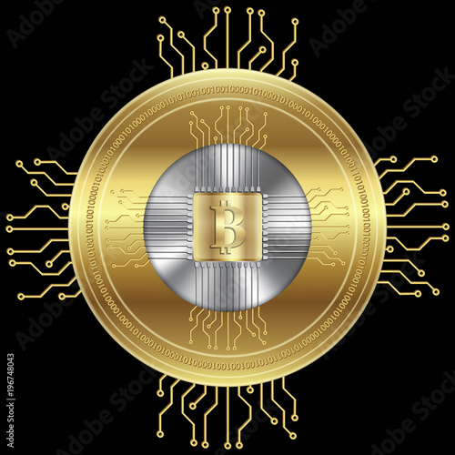 Golden crypto currency, vector