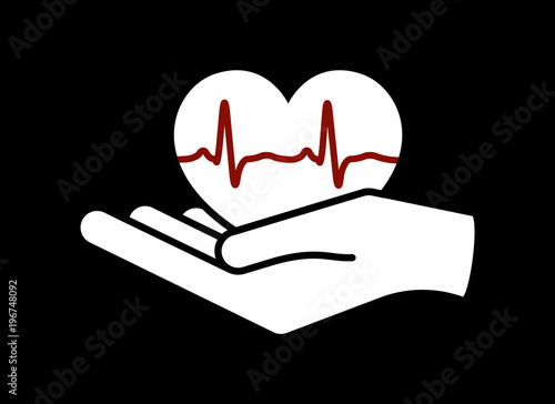 Heart in hand. Giving heart logo template for transplant ,organ, donation, charity, health, voluntary, nonprofit organization, isolated on white background, vector