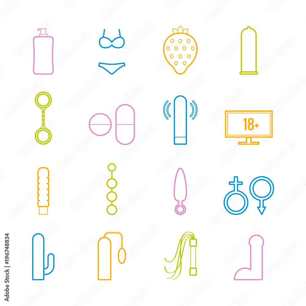Collection of vector line sex toys icons for web design Collection of vector line sex toys icons for web design