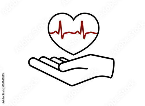 Heart in hand. Giving heart logo template for transplant ,organ, donation, charity, health, voluntary, nonprofit organization, isolated on white background, vector