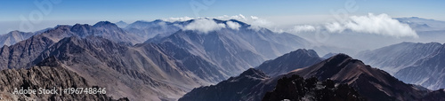 Panorama of Toubkal and other highest mountain peaks of High Atlas mountains in Toubkal national park, Morocco, North Africa photo