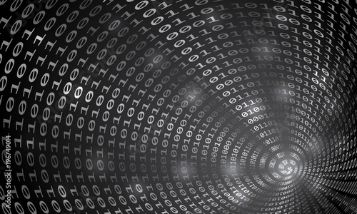 Binary code tunnel, vector background. Computer technology