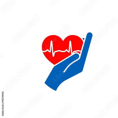 Heart in hand. Giving heart logo template for transplant ,organ, donation, charity, health, voluntary, nonprofit organization, isolated on white background, vector