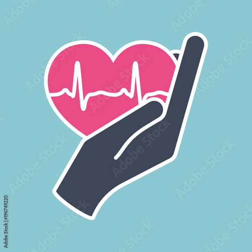 Heart in hand. Giving heart logo template for transplant ,organ, donation, charity, health, voluntary, nonprofit organization, isolated on white background, vector