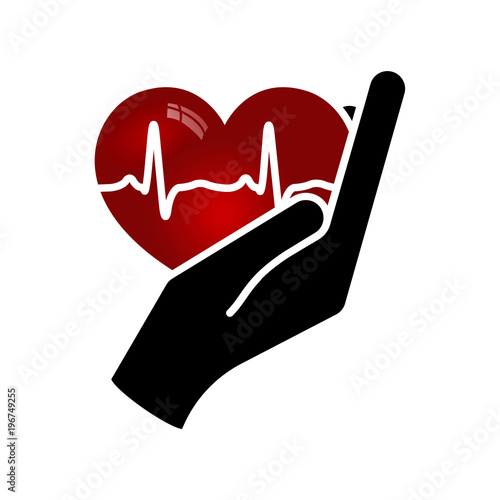 Heart in hand. Giving heart logo template for transplant ,organ, donation, charity, health, voluntary, nonprofit organization, isolated on white background, vector