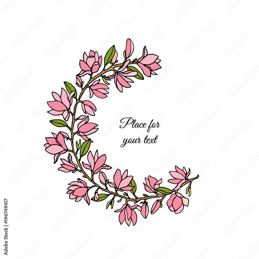 Hand drawn magnolia wreath