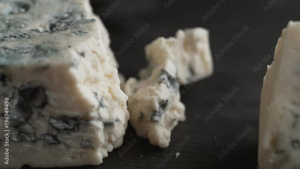 Gorgonzola cheese. Shot with high speed camera, phantom flex 4K. Slow Motion. Gorgonzola cheese. Shot with high speed camera, phantom flex 4K. Slow Motion.