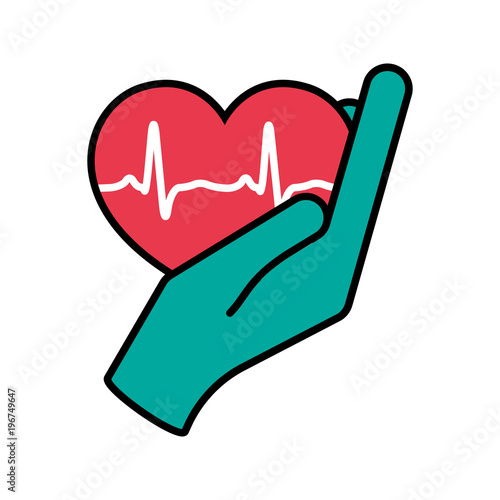 Heart in hand. Giving heart logo template for transplant ,organ, donation, charity, health, voluntary, nonprofit organization, isolated on white background, vector