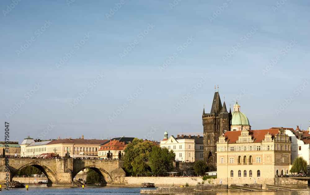 Panorama of Prague. View of the Charles bridge
